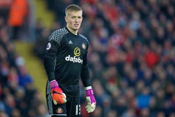 LIVERPOOL, ENGLAND - Saturday, November 26, 2016: Sunderland's goalkeeper Jordan Pickford in action against Liverpool during the FA Premier League match at Anfield. (Pic by David Rawcliffe/Propaganda)