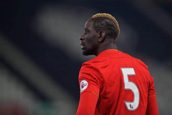 DERBY, ENGLAND - Monday, November 28, 2016: Liverpool's Mamadou Sakho in action against Derby County during the FA Premier League 2 Under-23 match at Pride Park. (Pic by David Rawcliffe/Propaganda)
