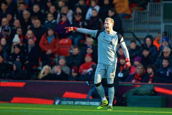 BOURNEMOUTH, ENGLAND - Sunday, December 4, 2016: Liverpool's goalkeeper Loris Karius in action against AFC Bournemouth during the FA Premier League match at Dean Court. (Pic by David Rawcliffe/Propaganda)