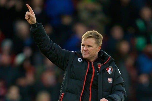 BOURNEMOUTH, ENGLAND - Sunday, December 4, 2016: AFC Bournemouth's manager Eddie Howe celebrates his side's late 4-3 victory over Liverpool during the FA Premier League match at Dean Court. (Pic by David Rawcliffe/Propaganda)