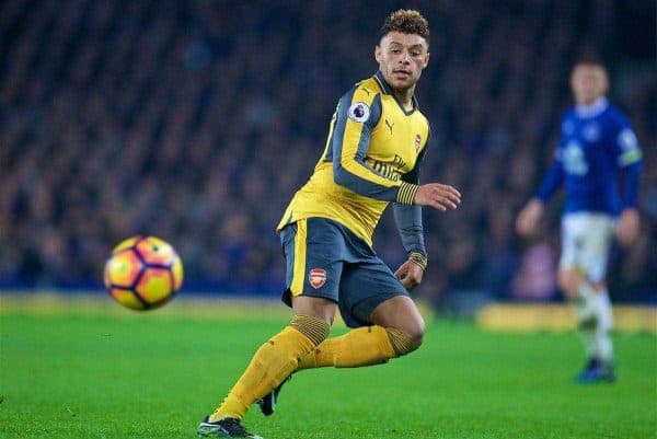 LIVERPOOL, ENGLAND - Tuesday, December 13, 2016: Arsenal's Alex Oxlade-Chamberlain in action against Everton during the FA Premier League match at Goodison Park. (Pic by David Rawcliffe/Propaganda)