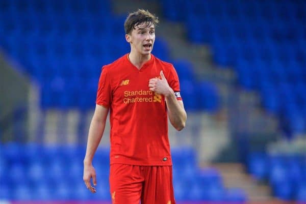 BIRKENHEAD, ENGLAND - Saturday, December 17, 2016: Liverpool's Conor Masterson in action against Crystal Palace during the FA Youth Cup 3rd Round match at Prenton Park. (Pic by David Rawcliffe/Propaganda)