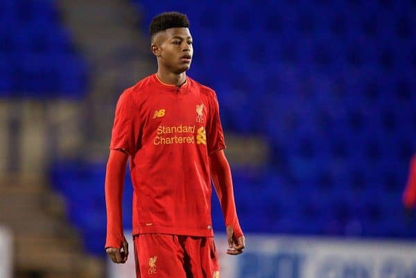 BIRKENHEAD, ENGLAND - Saturday, December 17, 2016: Liverpool's Rhian Brewster in action against Crystal Palace during the FA Youth Cup 3rd Round match at Prenton Park. (Pic by David Rawcliffe/Propaganda)