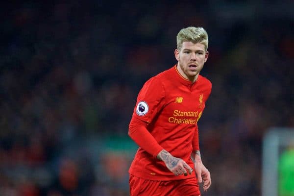 LIVERPOOL, ENGLAND - Tuesday, December 27, 2016: Liverpool's Alberto Moreno in action against Stoke City during the FA Premier League match at Anfield. (Pic by David Rawcliffe/Propaganda)