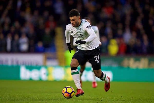 LIVERPOOL, ENGLAND - Saturday, December 30, 2017: Liverpool's Alex Oxlade-Chamberlain during the FA Premier League match between Liverpool and Leicester City at Anfield. (Pic by David Rawcliffe/Propaganda)