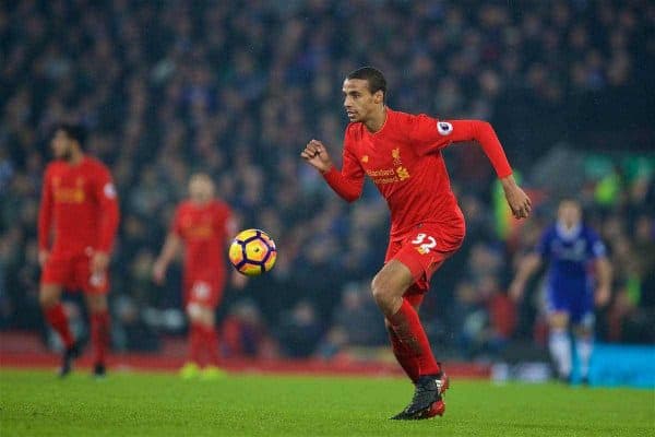 LIVERPOOL, ENGLAND - Tuesday, January 31, 2017: Liverpool's Joel Matip in action against Chelsea during the FA Premier League match at Anfield. (Pic by David Rawcliffe/Propaganda)