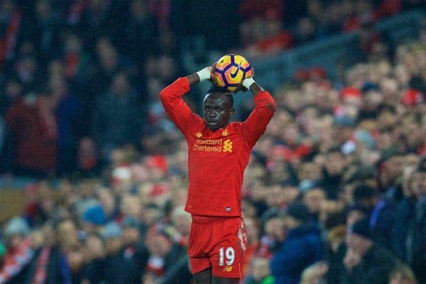 LIVERPOOL, ENGLAND - Tuesday, January 31, 2017: Liverpool's Sadio Mane in action against Chelsea during the FA Premier League match at Anfield. (Pic by David Rawcliffe/Propaganda)