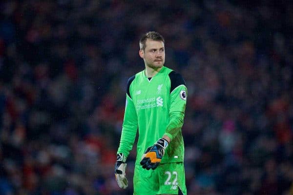 LIVERPOOL, ENGLAND - Tuesday, January 31, 2017: Liverpool's goalkeeper Simon Mignolet in action against Chelsea during the FA Premier League match at Anfield. (Pic by David Rawcliffe/Propaganda)