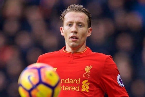 KINGSTON-UPON-HULL, ENGLAND - Saturday, February 4, 2017: Liverpool's Lucas Leiva in action against Hull City during the FA Premier League match at the KCOM Stadium. (Pic by David Rawcliffe/Propaganda)