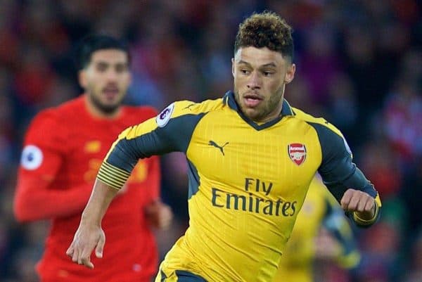LIVERPOOL, ENGLAND - Saturday, March 4, 2017: Arsenal's Alex Oxlade-Chamberlain in action against Liverpool during the FA Premier League match at Anfield. (Pic by David Rawcliffe/Propaganda)