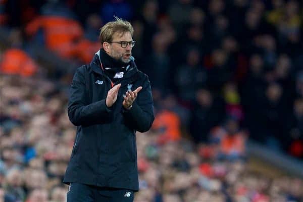 LIVERPOOL, ENGLAND - Saturday, March 4, 2017: Liverpool's manager Jürgen Klopp during the FA Premier League match against Arsenal at Anfield. (Pic by David Rawcliffe/Propaganda)