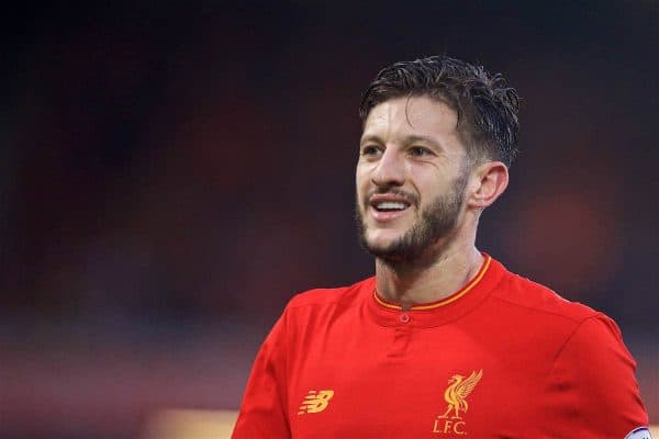 LIVERPOOL, ENGLAND - Sunday, March 12, 2017: Liverpool's Adam Lallana in action against Burnley during the FA Premier League match at Anfield. (Pic by David Rawcliffe/Propaganda)