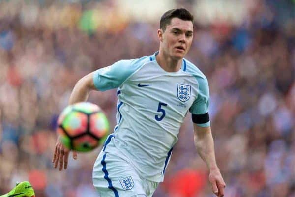 LONDON, ENGLAND - Sunday, March 26, 2017: England's Michael Keane in action against Lithuania during the 2018 FIFA World Cup Qualifying Group F match at Wembley Stadium. (Pic by David Rawcliffe/Propaganda)