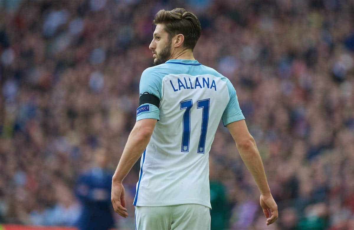 LONDON, ENGLAND - Sunday, March 26, 2017: England's Adam Lallana in action against Lithuania during the 2018 FIFA World Cup Qualifying Group F match at Wembley Stadium. (Pic by Lexie Lin/Propaganda)