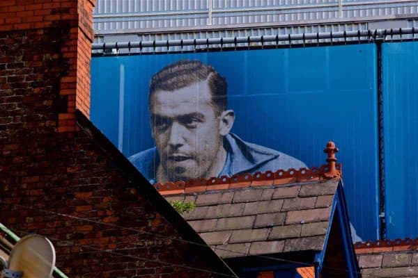 LIVERPOOL, ENGLAND - Sunday, April 9, 2017: An image of Everton striker Dixie Dean on the side of Goodison Park, pictured before the FA Premier League match between Everton and Leicester City. (Pic by David Rawcliffe/Propaganda)