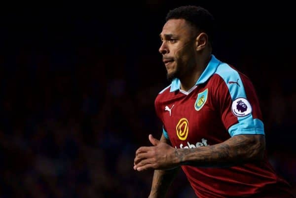 LIVERPOOL, ENGLAND - Saturday, April 15, 2017: Burnley's Andre Gray in action against Everton during the FA Premier League match at Goodison Park. (Pic by David Rawcliffe/Propaganda)