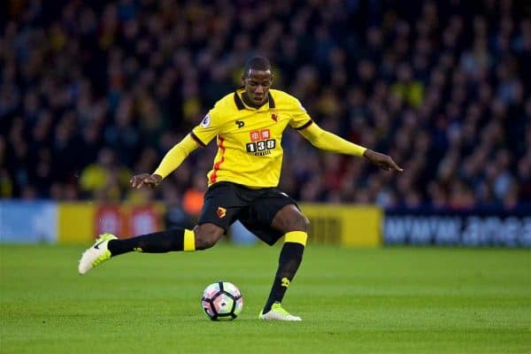 WATFORD, ENGLAND - Monday, May 1, 2017: Watford's Abdoulaye Doucoure in action against Watford during the FA Premier League match at Vicarage Road. (Pic by David Rawcliffe/Propaganda)