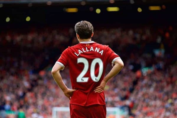 LIVERPOOL, ENGLAND - Sunday, May 21, 2017: Liverpool's Adam Lallana in action against Middlesbrough during the FA Premier League match at Anfield. (Pic by David Rawcliffe/Propaganda)