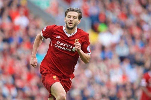 LIVERPOOL, ENGLAND - Sunday, May 21, 2017: Liverpool's Adam Lallana in action against Middlesbrough during the FA Premier League match at Anfield. (Pic by David Rawcliffe/Propaganda)