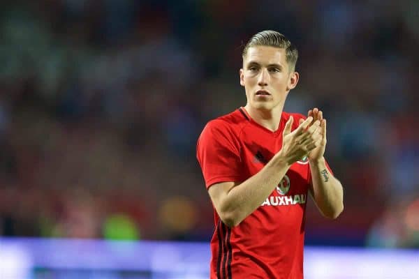 BELGRADE, SERBIA - Sunday, June 11, 2017: Wales' Harry Wilson applauds the travelling supporters after the 1-1 draw with Serbia during the 2018 FIFA World Cup Qualifying Group D match between Wales and Serbia at the Red Star Stadium. (Pic by David Rawcliffe/Propaganda)