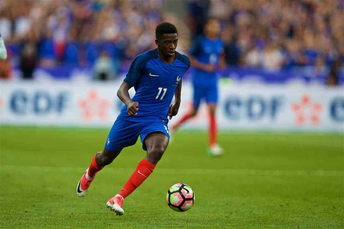 PARIS, FRANCE - Tuesday, June 13, 2017: France's Ousmane Dembélé in action against England during an international friendly match at the Stade de France. (Pic by David Rawcliffe/Propaganda)