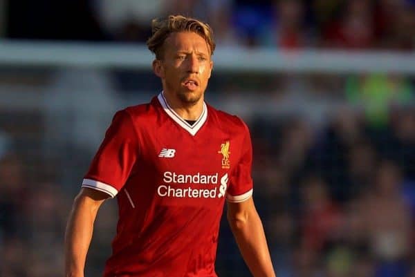 BIRKENHEAD, ENGLAND - Wednesday, July 12, 2017: Liverpool's Lucas Leiva in action against Tranmere Rovers during a preseason friendly match at Prenton Park. (Pic by David Rawcliffe/Propaganda)