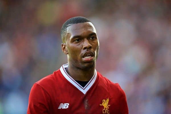 BIRKENHEAD, ENGLAND - Wednesday, July 12, 2017: Liverpool's Daniel Sturridge in action against Tranmere Rovers during a preseason friendly match at Prenton Park. (Pic by David Rawcliffe/Propaganda)