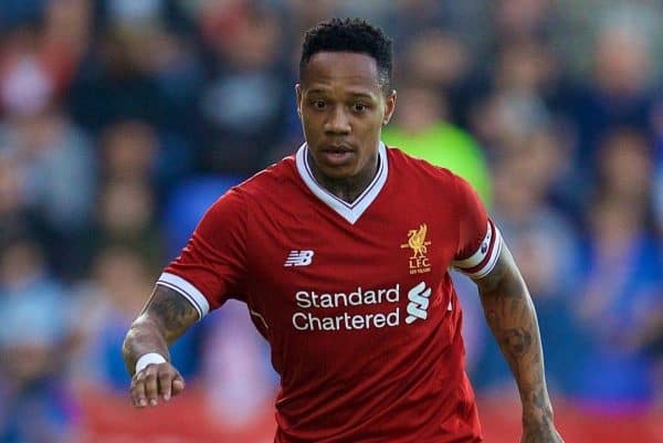 BIRKENHEAD, ENGLAND - Wednesday, July 12, 2017: Liverpool's Nathaniel Clyne in action against Tranmere Rovers during a preseason friendly match at Prenton Park. (Pic by David Rawcliffe/Propaganda)