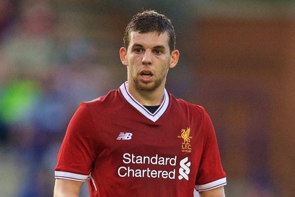 BIRKENHEAD, ENGLAND - Wednesday, July 12, 2017: Liverpool's Jon Flanagan in action against Tranmere Rovers during a preseason friendly match at Prenton Park. (Pic by David Rawcliffe/Propaganda)