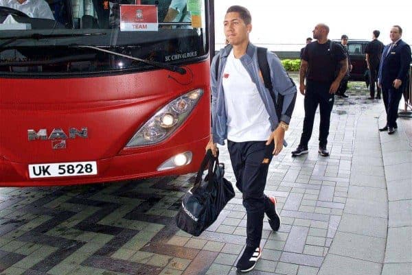 HONG KONG, CHINA - Monday, July 17, 2017: Liverpool's Roberto Firmino arrives at the Ritz-Carlton Hotel in Kowloon, Hong Kong, ahead of the Premier League Asia Trophy 2017. (Pic by David Rawcliffe/Propaganda)