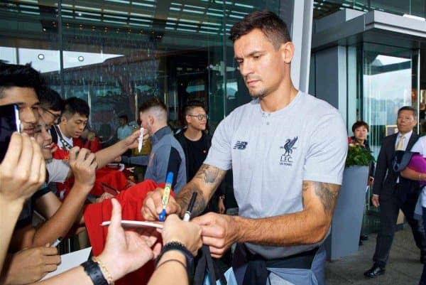 HONG KONG, CHINA - Monday, July 17, 2017: Liverpool's Dejan Lovren signs autographs for supporters at the Ritz-Carlton Hotel in Kowloon, Hong Kong, ahead of the Premier League Asia Trophy 2017. (Pic by David Rawcliffe/Propaganda)