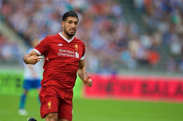 BERLIN, GERMANY - Saturday, July 29, 2017: Liverpool's Emre Can during a preseason friendly match celebrating 125 years of football for Liverpool and Hertha BSC Berlin at the Olympic Stadium. (Pic by David Rawcliffe/Propaganda)