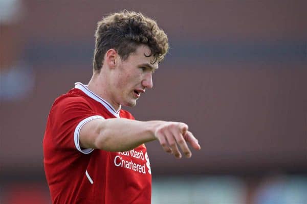 NUNEATON, ENGLAND - Sunday, July 30, 2017: Liverpool's captain Matthew Virtue points during a pre-season friendly between Liverpool and PSV Eindhoven at the Liberty Way Stadium. (Pic by Paul Greenwood/Propaganda)