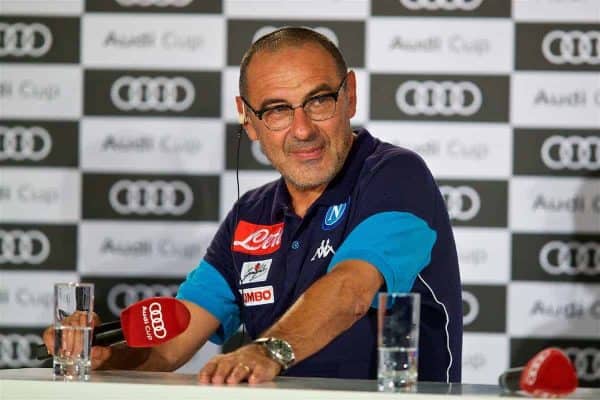 MUNICH, GERMANY - Monday, July 31, 2017: SSC Napoli head coach Maurizio Sarri during a press conference ahead of the Audi Cup 2017 at the Westin Grand Hotel München. (Pic by David Rawcliffe/Propaganda)