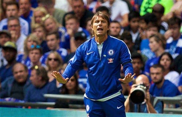 LONDON, ENGLAND - Sunday, August 6, 2017: Chelsea's manager Antonio Conte during the FA Community Shield match between Arsenal and Chelsea at Wembley Stadium. (Pic by David Rawcliffe/Propaganda)