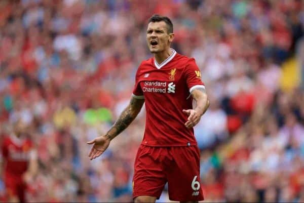 LIVERPOOL, ENGLAND - Sunday, August 27, 2017: Liverpool's Dejan Lovren during the FA Premier League match between Liverpool and Arsenal at Anfield. (Pic by David Rawcliffe/Propaganda)