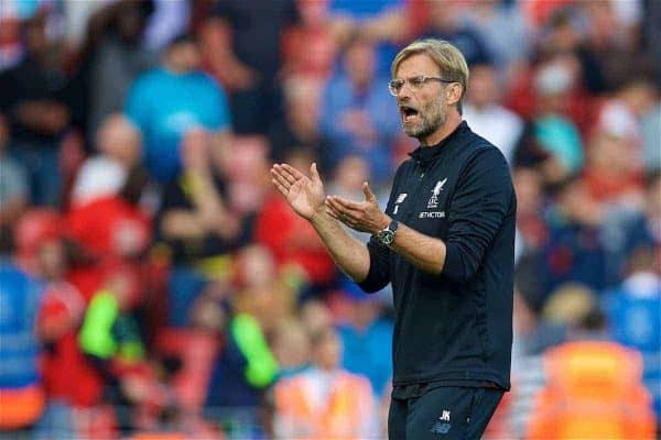 LIVERPOOL, ENGLAND - Sunday, August 27, 2017: Liverpool's manager Jürgen Klopp after the 4-0 victory over Arsenal during the FA Premier League match between Liverpool and Arsenal at Anfield. (Pic by David Rawcliffe/Propaganda)