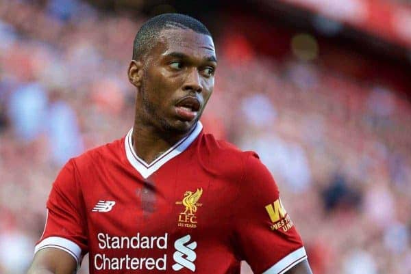 LIVERPOOL, ENGLAND - Sunday, August 27, 2017: Liverpool's Daniel Sturridge during the FA Premier League match between Liverpool and Arsenal at Anfield. (Pic by David Rawcliffe/Propaganda)