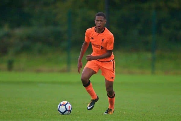 STOKE-ON-TRENT, ENGLAND - Saturday, September 9, 2017: Liverpool's Elijah Dixon-Bonner during an Under-18 FA Premier League match between Stoke City and Liverpool at the Clayton Wood Training Ground. (Pic by Laura Malkin/Propaganda)