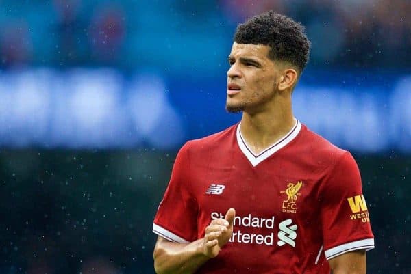 MANCHESTER, ENGLAND - Saturday, September 9, 2017: Liverpool's Dominic Solanke during the FA Premier League match between Manchester City and Liverpool at the City of Manchester Stadium. (Pic by David Rawcliffe/Propaganda)