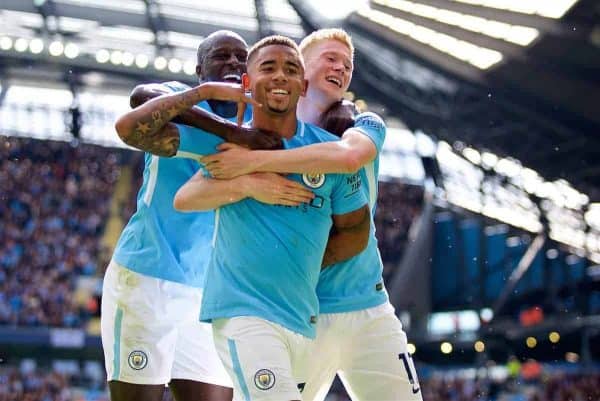 MANCHESTER, ENGLAND - Saturday, September 9, 2017: Manchester City's Gabriel Jesus celebrates scoring the second goal during the FA Premier League match between Manchester City and Liverpool at the City of Manchester Stadium. (Pic by Don Jackson-Wyatt/Propaganda)