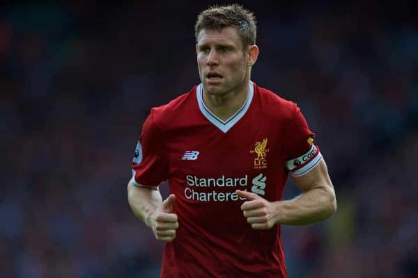 LIVERPOOL, ENGLAND - Saturday, September 16, 2017: Liverpool's James Milner during the FA Premier League match between Liverpool and Burnley at Anfield. (Pic by Peter Powell/Propaganda)