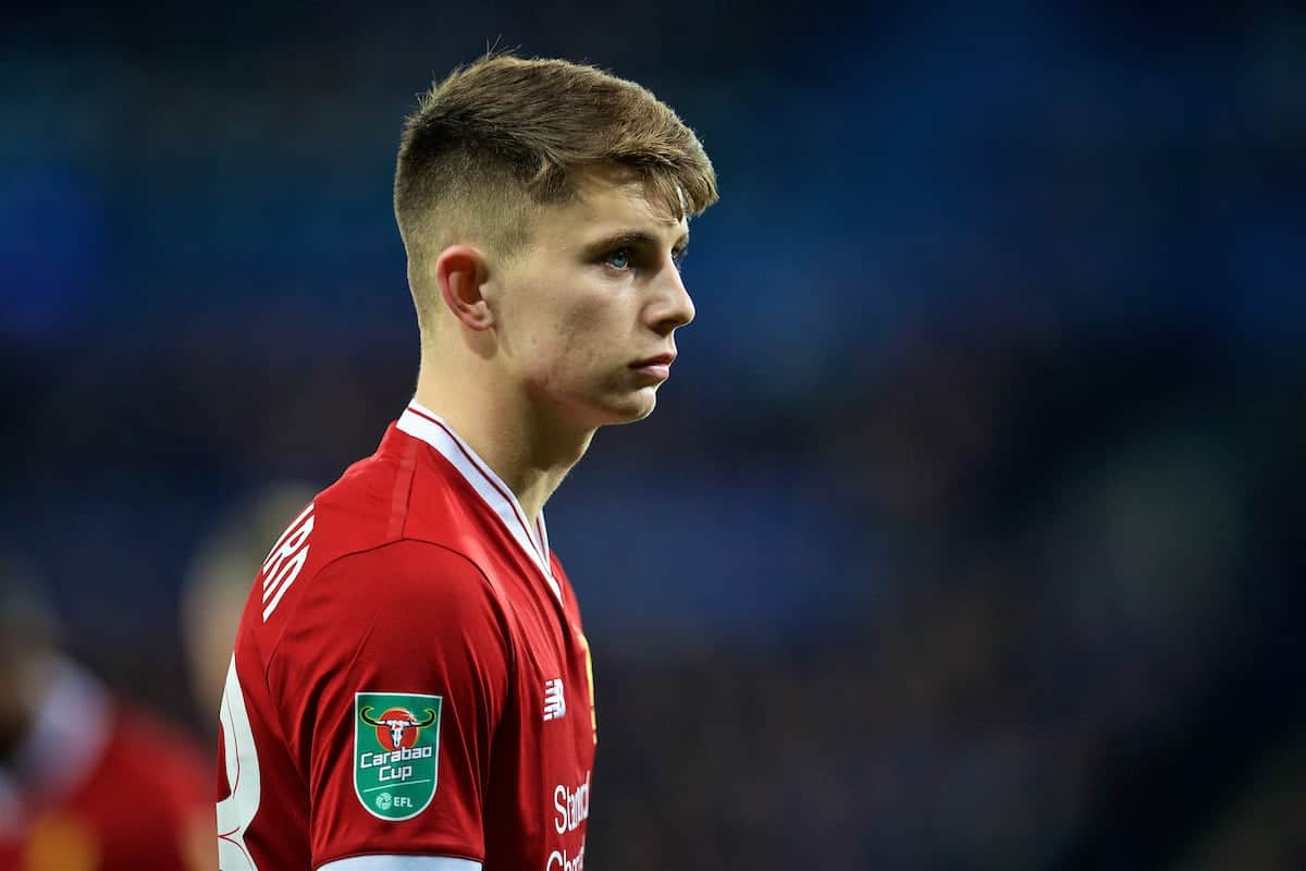 LEICESTER, ENGLAND - Tuesday, September 19, 2017: Liverpool's Ben Woodburn during the Football League Cup 3rd Round match between Leicester City and Liverpool at the King Power Stadium. (Pic by David Rawcliffe/Propaganda)