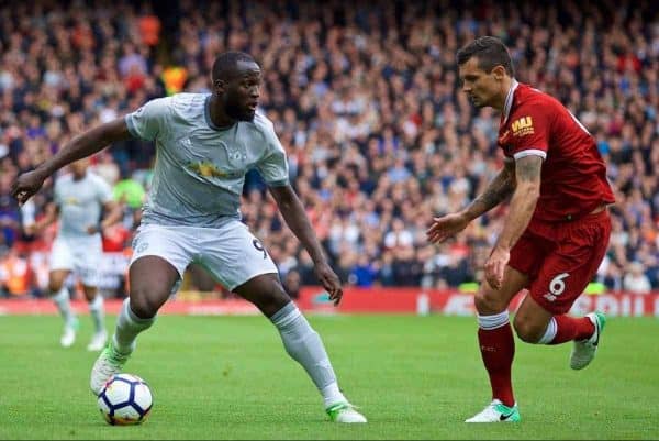 LIVERPOOL, ENGLAND - Saturday, October 14, 2017: Manchester United's Romelu Lukaku during the FA Premier League match between Liverpool and Manchester United at Anfield. (Pic by David Rawcliffe/Propaganda)