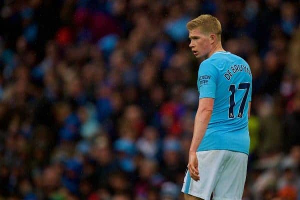 MANCHESTER, ENGLAND - Saturday, October 21, 2017: Manchester City's Kevin De Bruyne during the FA Premier League match between Manchester City and Burnley at the City of Manchester Stadium. (Pic by Peter Powell/Propaganda)