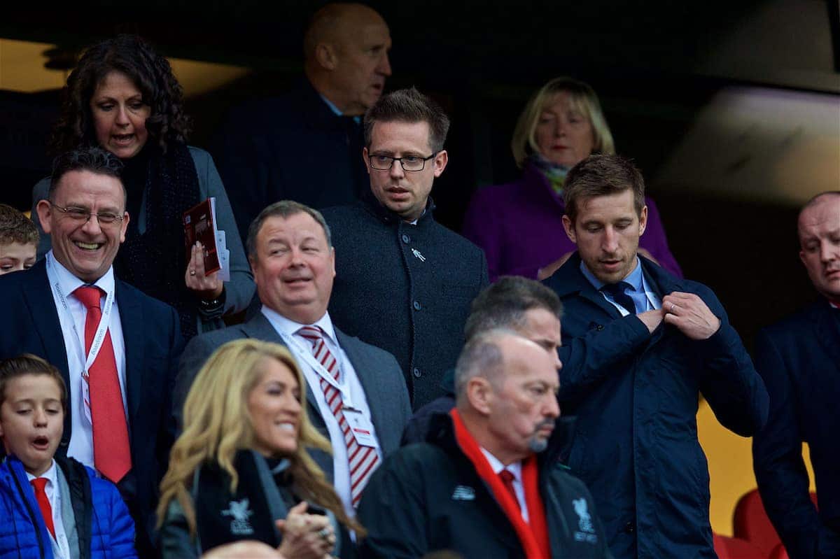 LIVERPOOL, ENGLAND - Saturday, October 28, 2017: Liverpool's Director of Football Michael Edwards during the FA Premier League match between Liverpool and Huddersfield Town at Anfield. (Pic by David Rawcliffe/Propaganda)