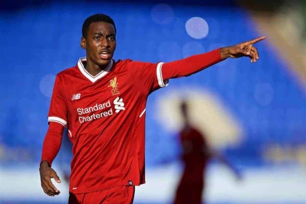 BIRKENHEAD, ENGLAND - Wednesday, November 1, 2017: Liverpool's Rafael Camacho during the UEFA Youth League Group E match between Liverpool and NK Maribor at Prenton Park. (Pic by David Rawcliffe/Propaganda)