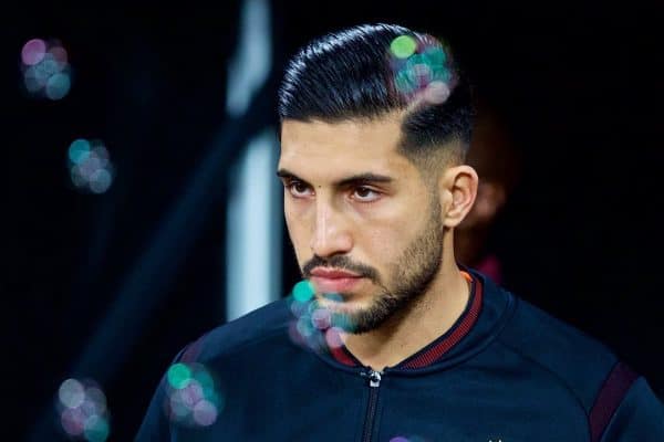 LONDON, ENGLAND - Saturday, November 4, 2017: Liverpool's Emre Can walks out through bubbles before the FA Premier League match between West Ham United FC and Liverpool FC at the London Stadium. (Pic by David Rawcliffe/Propaganda)