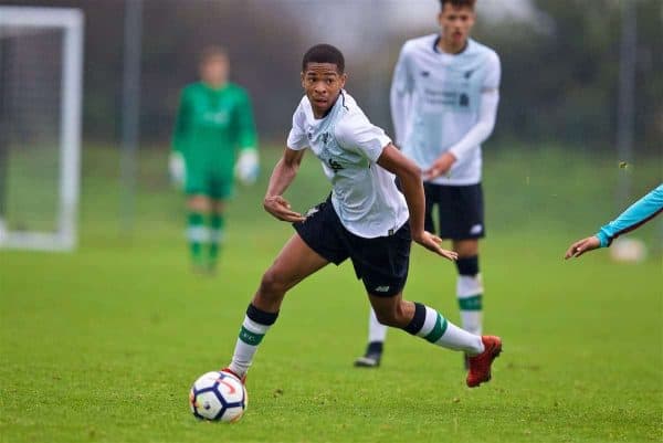 LONDON, ENGLAND - Saturday, November 4, 2017: Liverpool's Elijah Dixon-Bonner during the Under-18 Premier League Cup Group D match between West Ham United FC and Liverpool FC at Little Heath. (Pic by David Rawcliffe/Propaganda)