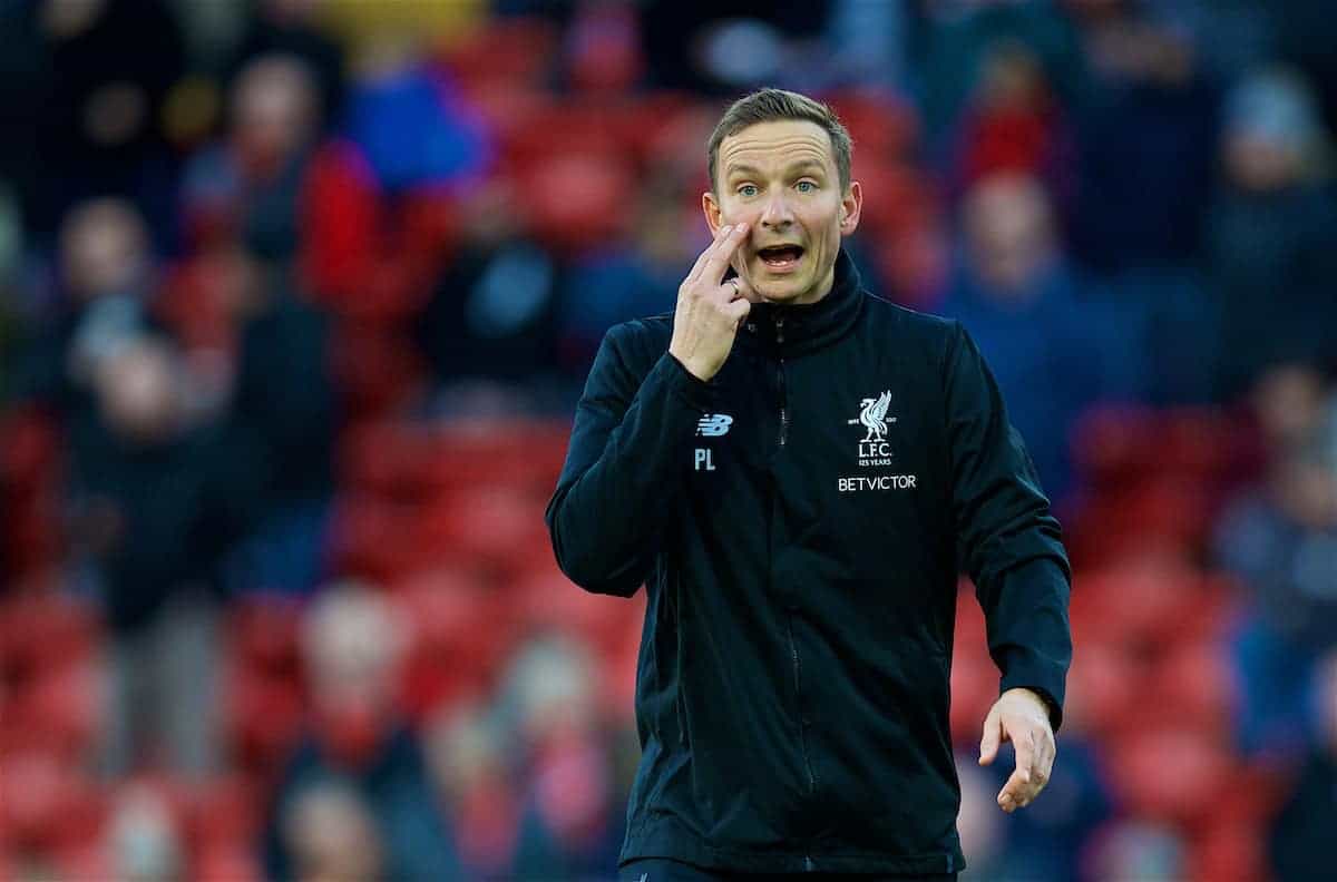 LIVERPOOL, ENGLAND - Saturday, October 28, 2017: Liverpool's first-team development coach Pepijn Lijnders during the pre-match warm-up before the FA Premier League match between Liverpool and Southampton at Anfield. (Pic by David Rawcliffe/Propaganda)